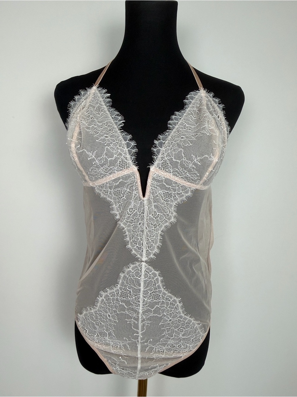 Victoria’s Secret Sheer Lace Halter Plunge Teddy Bodysuit XL